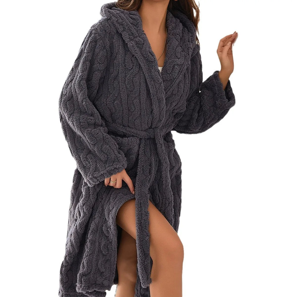 Pink Flannel Female Long Robe Lounge Wear Thicken Coral Fleece Hooded Bathrobe Gown Autumn Winter Loose Sleepwear Home Dress - Matrix-studios.com