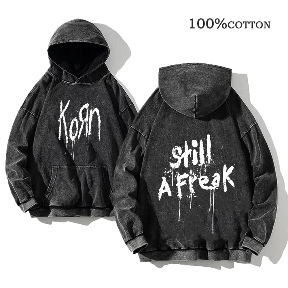 Korn Rock Band World Tour Hoodies Vintage Washed Men's Sweatshirts Cotton Hip Hop Streetwear Hooded Pullover Loose Y2K Tops - Matrix Studios