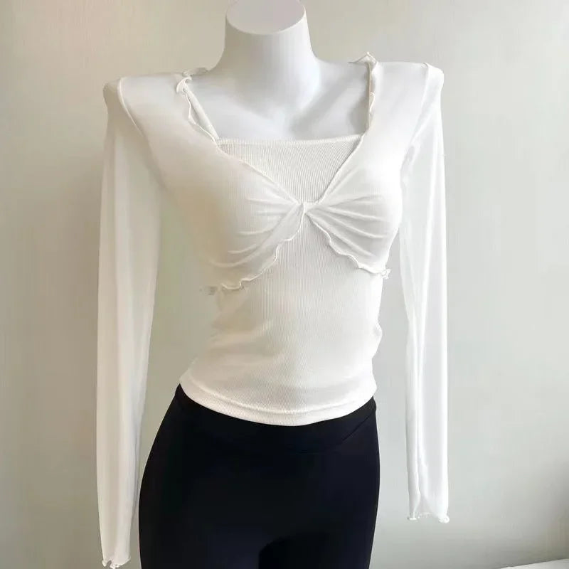 Fashion Elegant Women Sexy See Through Solid Cardigans Long Sleeve Mesh Vintage Lace Up Crop Tops Streetwear Short Cardigans - Matrix Studios