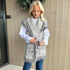 Tassel Patchwork Printed Cardigan Vest Women's Turn-down Collar Sleeveless Knitted Fashion Sweater Vintage 2025 Autumn Cardigans - Matrix Studios