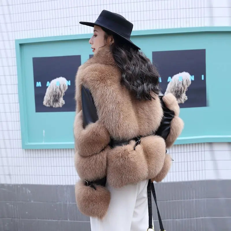 New brand winter Real Fox Fur Coats With Genuine Sheepskin Leather Wholeskin Natural Fox Fur Jacket Outwear Luxury Women Fur - Matrix Studios