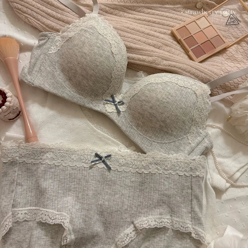 Teenage Sexy Lace Floral Bra Set Comfortable Non-steel Ring Beauty Back Small Breasts Gathered up Support Anti-Sagging Bra Set - Matrix-studios.com