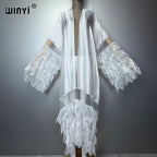 WINYI Catwalk Sexy Kimono Women Elegant Coat Long Sleeve Cardigan Abaya Dubai Luxury Beachwear Cover Up Dress Holiday Caftan - Matrix Studios
