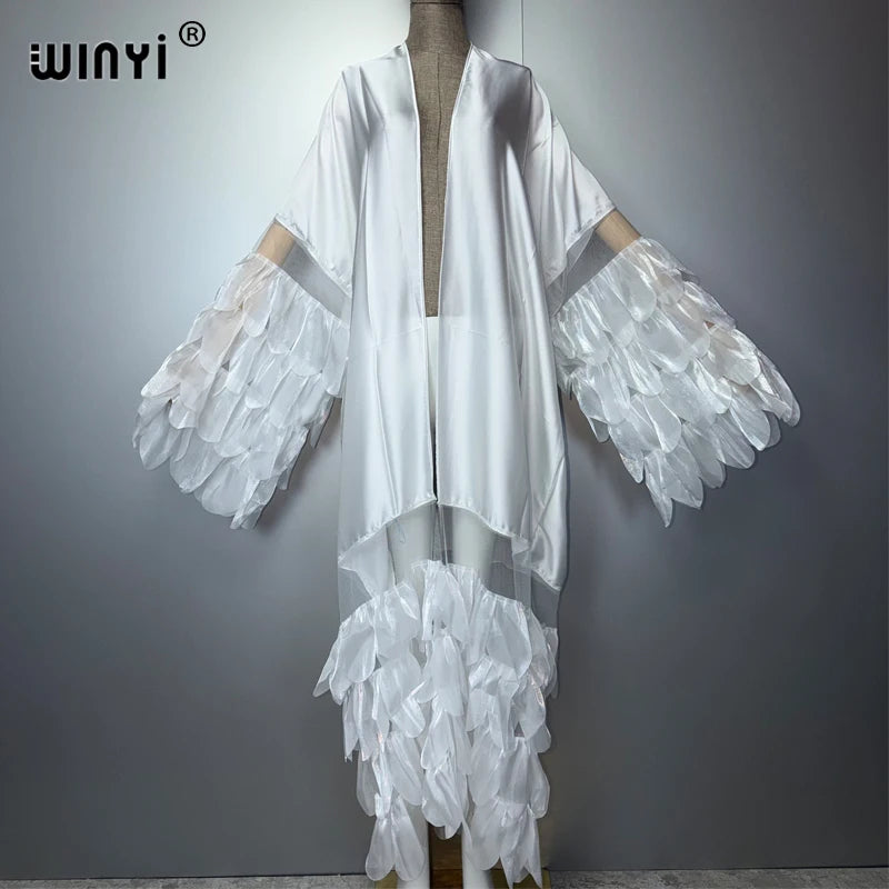 WINYI Catwalk Sexy Kimono Women Elegant Coat Long Sleeve Cardigan Abaya Dubai Luxury Beachwear Cover Up Dress Holiday Caftan - Matrix Studios