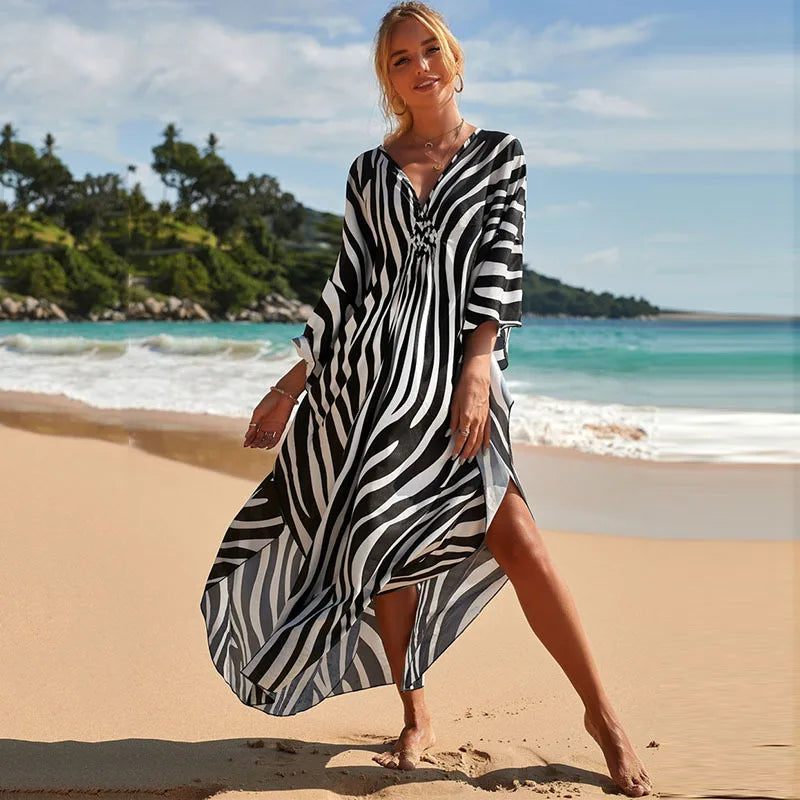Plus Size Womens Animal Print Kaftan Dresses Caftans Swimwear Coverups Summer Bathing Suit Long Beach Dress - Matrix Studios