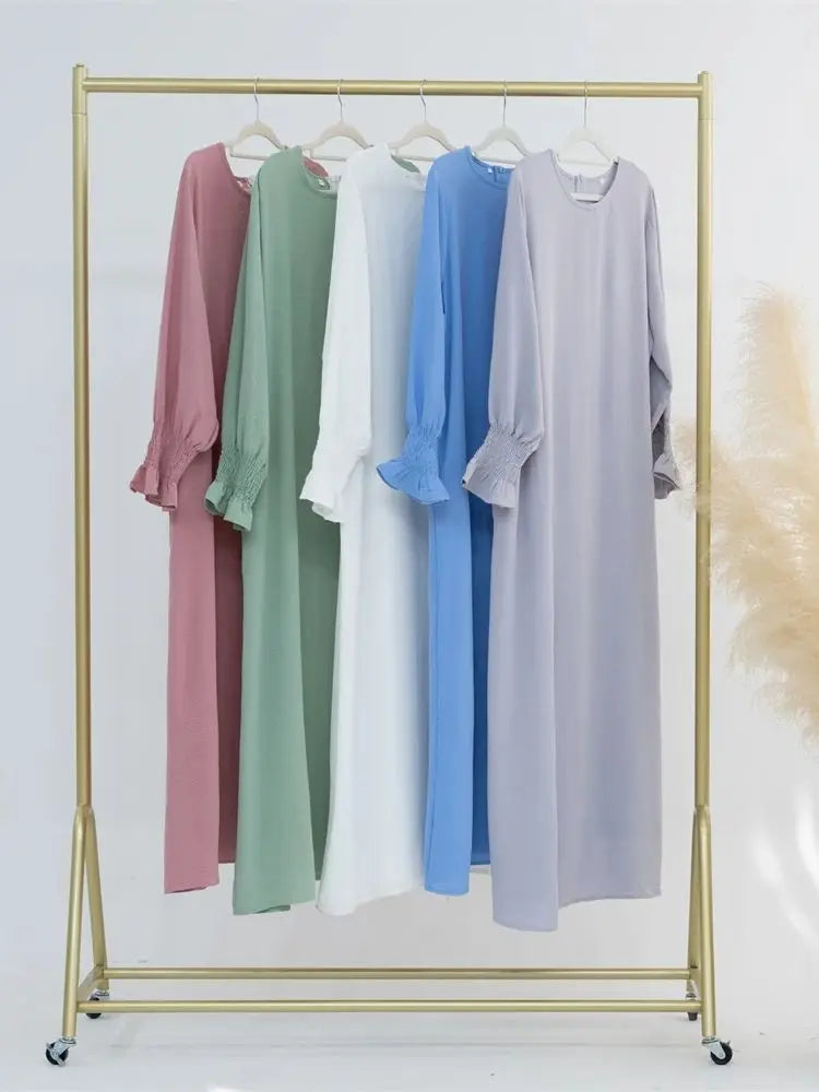 Eid Jersey Solid Modest Under Abaya Dubai 2024 Palestine Women Islamic Clothing Muslim Kaftan Inner Dresses Robe Femme Musulmane - Matrix-studios.com