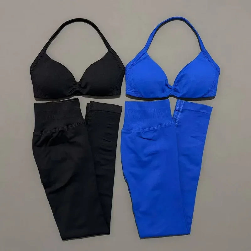 2Pcs HISTELLO Seamless Yoga Sports Set for Women Resistant Backless Bra Pilates Fitness Workout Running Leggings Gym Suit - Matrix-studios.com