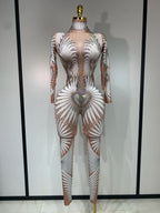 STOCK Sparkly Diamond Women Sexy Mesh Jumpsuit Nightclub Bar Party Show Gogo Dancer Clothing Drag Queen Outfit Stage Costume - Matrix Studios