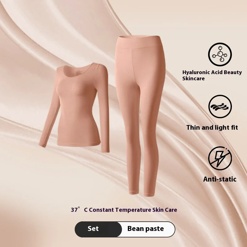 Winter Seamless Fleece Warm Leggings Female casual warm top Ladies Thermal Underwear 2pcs Set Slim Thin  Sports Fitness Leggings - Matrix-studios.com