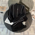 Woman's Color Blocking Sportswear Set Spring Autumn Fashion Flip Collar Zipper Coat Long Pants Two-piece Set Lady Leisure Outfit - Matrix-studios.com