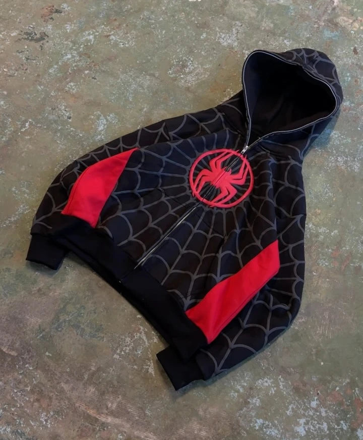 American Spider Pattern Embroidery Zip Up Hoodie Y2K Mens Womens Gothic Harajuku Jacket Fashion Hoodie Sweatshirt Casual Clothes