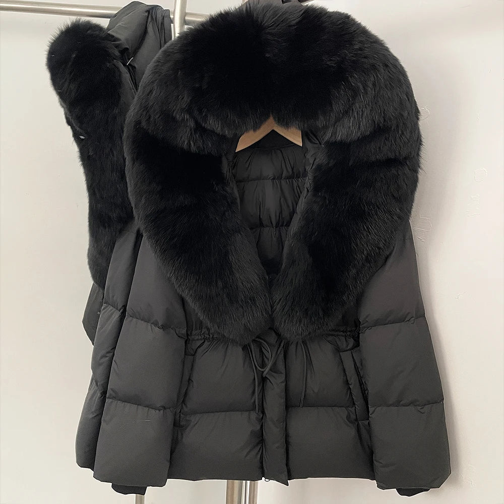 Reality Fur Jacket Real Fur Collar Duck Down Coat Female Winter Hooded Warm Fox Fur Coat Women Natural Raccoon Fur Puffer Jacket - Matrix Studios