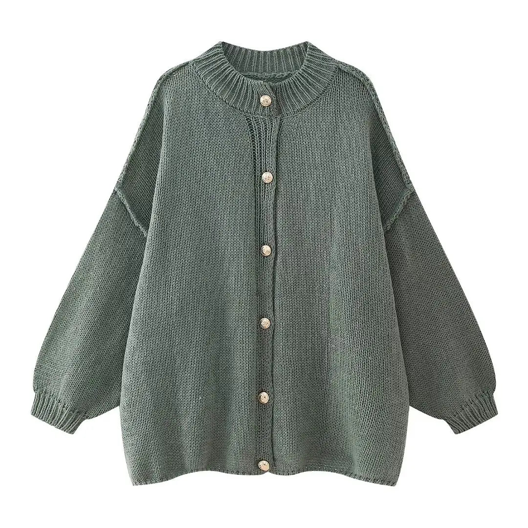 Casual Cardigan Women Sweater Loose Single Breasted O-neck Fashion Sweaters Autumn Office Female All-match Top Coat - Matrix Studios