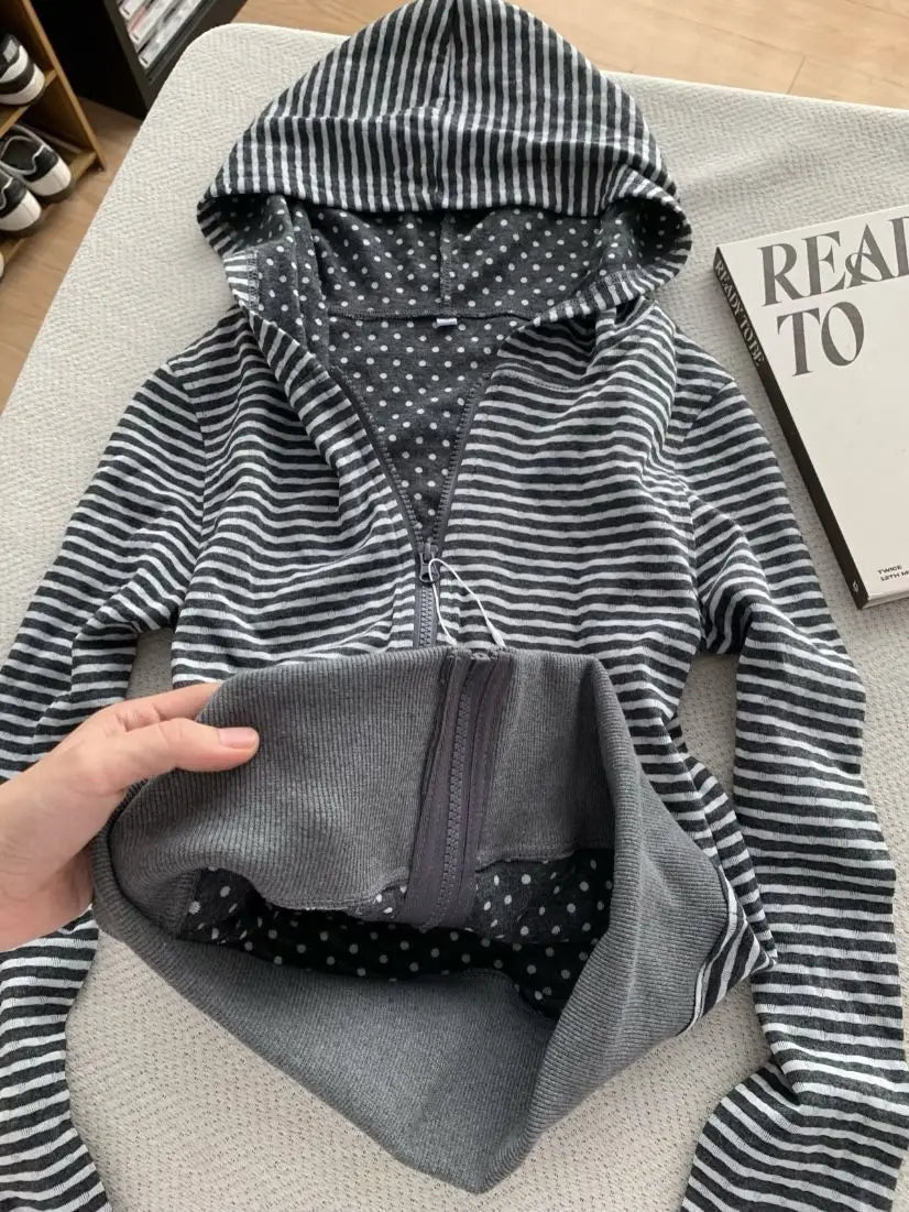 Vintage Coat Zipper Slim Y2k 2000s Womens Goth Punk Streetwear Polo Jacket Sweatshirt Basics Hoodie Autumn Winter Fashion Grunge - Matrix Studios