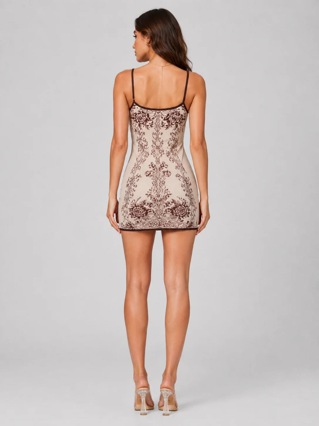 Women Bodycon Mini Dress Adjustable Spaghetti Straps Virgin Mary Floral Print Contrast Trim Cami Dress Club Nightout Party Short Dresses - Matrix-studios.com