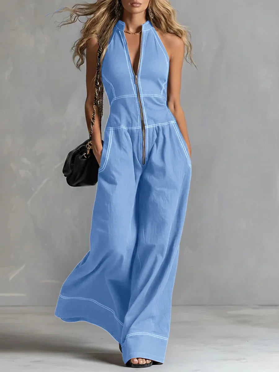 2026 New Women Stand Collar Sleeveless Jumpsuit Loose Casual Office Daily Wear Rompers - Matrix Studios