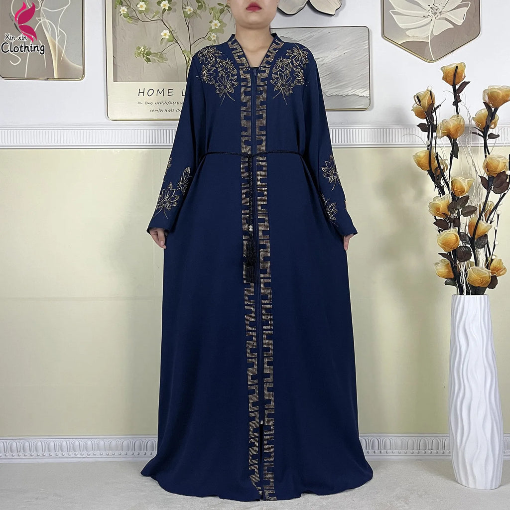 New Muslim Abayas For Women Long Sleeved Dress Dubai Lady Elegant Long Dress Islam Clothing African Abaya Loose Robe With Turban - Matrix-studios.com