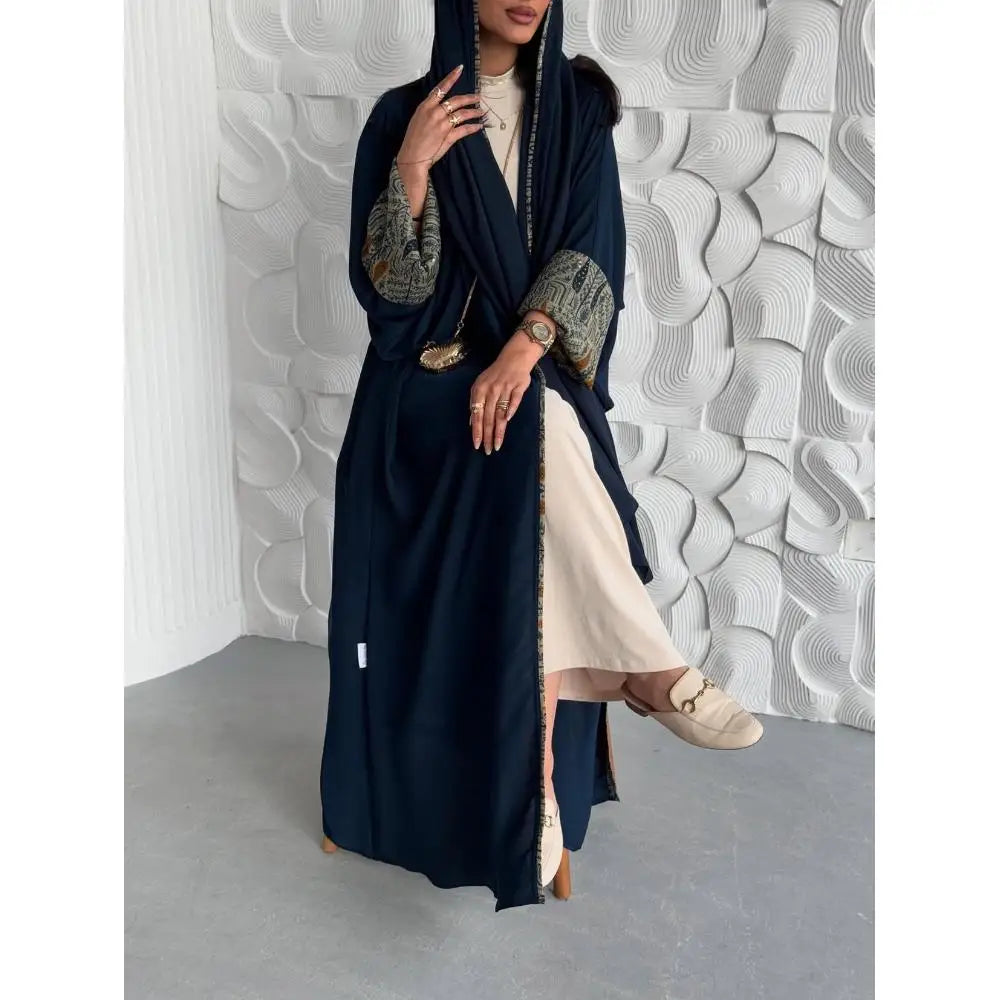 Muslim Women Abayas +Hajib 2pcs Islamic Kaftans Casual Maxi Dresses Arabian Jilbabs Middle Eastern Full Sleeve Open Front Abaya - Matrix-studios.com