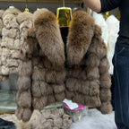HUA QIU MEI SI Women's Natural Fox Fur Jacket with Fox Collar for Winter Warmth, Short Style Real Fox Fur Leather Jacket - Matrix Studios