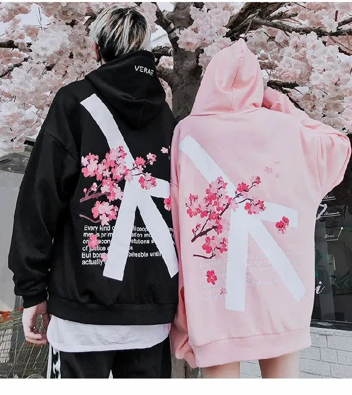 Gothic Mens Womens Sakura Hoodie Y2K Clothes Fashion Casual Hip Hop Letters Graphic Oversized Hoodie Pullover Sweatshirt Jacket