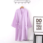 Couples Crepe Gauze Bathrobe Solid 100% Cotton Robe Long-sleeved V-neck Kimono Wedding Robes Sleepwear Plus Size Dressing Gown - Matrix-studios.com