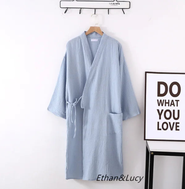 New Spring And Autumn Japanese Kimono Robe Couple Cotton Crepe Bathrobe Men And Women Kimono Robe Robes For Women Sleepwear - Matrix-studios.com