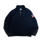 Y2K Navy Blue Quarter Zip Sweatshirt USA Embroidered American Flag Patch Jacket Men Women Vintage Streetwear Fashion Trend Top - Matrix Studios