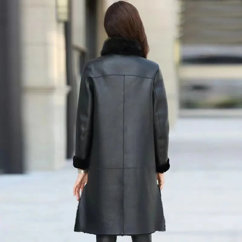 Oversized 6XL Thicken PU leather Jacket Women's 2025 Winter Warm Faux Mink Fur Coat Female Loose Windproof Parka Long Overcoat - Matrix Studios