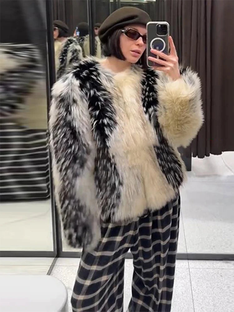 Retro Faux Fur Short Coat Women Elegant Casual Plush Lapel Single Breasted Coats Female 2025 Winter Classic Chic Street Outwear - Matrix Studios