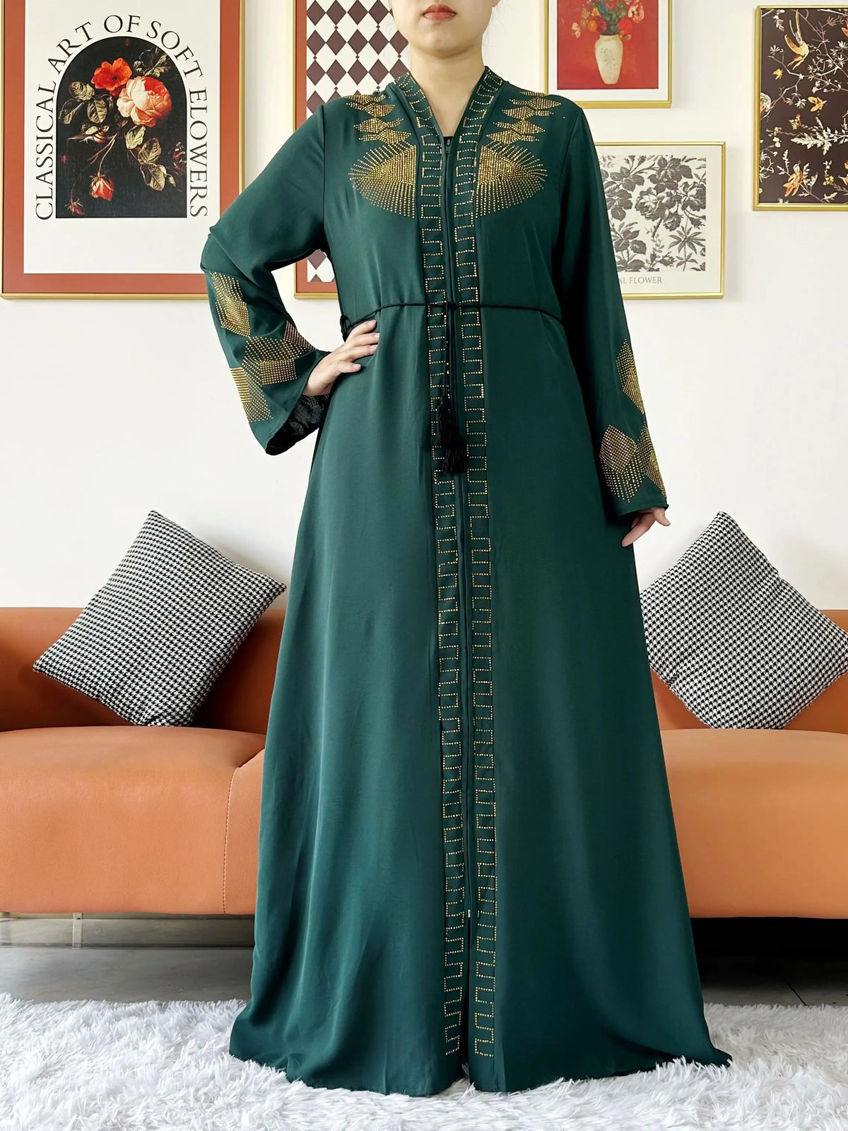 New Women Elegant Dress Chiffon Open Abaya with Zipper Muslim Women Dress Islamic Clothing Cardigan Abaya Women Muslim Dress - Matrix-studios.com