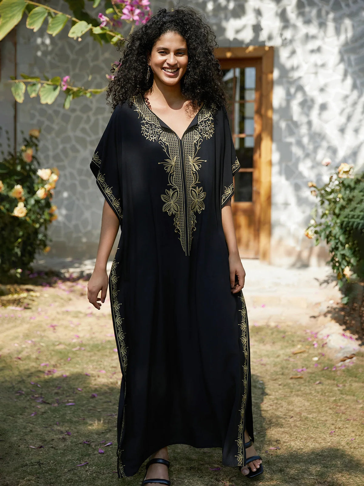 Swimsuit Cover Ups Embroidery V Neck Short Sleeve Swim Cover Up for Women Kaftan Dresses - Matrix Studios