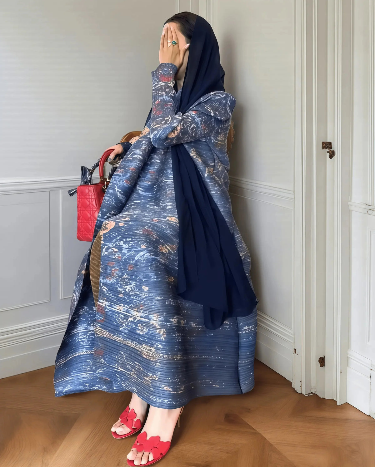 Fold Elegant Vintage Print Open Front  Miyake Abaya, Lightweight Flowy Loose Fit Women's Modest Fashion Long Kimono Cardigan - Matrix-studios.com