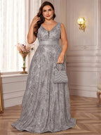 Plus Size Luxury Deep V-Neck Sequins Blue Evening Dress Women Elegant V-back Wedding Party Long Prom Cocktail Dresses - Matrix Studios