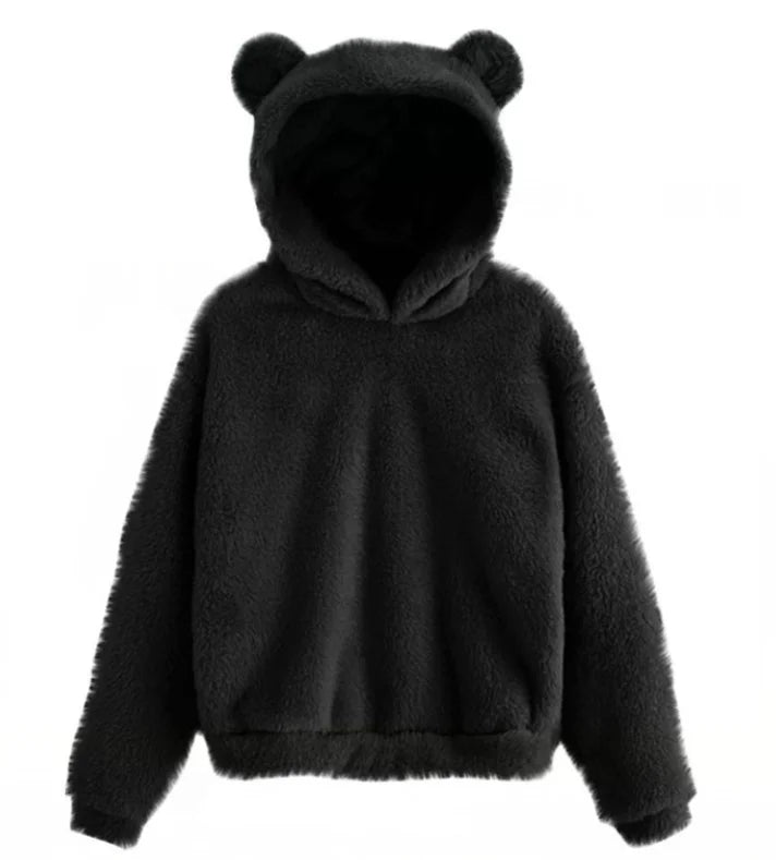 Autumn Winter Women's Hoodies Winter Women Long Sleeve Rabbit Ear Hood Sweatshirt Cute Plush Warm Casual Hoodie Tops - Matrix Studios