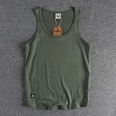 Summer New American Sleeveless O-neck Solid Color T-shirt Men's Fashion 100% Cotton Washed Casual Sports Fitness Basketball Vest - Matrix Studios