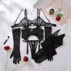 Sexy Mesh Breathable Lingerie Stockings Women's Shaping Ultra-thin Split Underwear Set Female Solid See Through Bra & Brief Sets - Matrix-studios.com