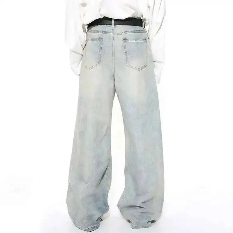 IEFB Washed Male Jeans Korean Fashion Worn Out Gradient Color Men's Denim Straight Pants Men Wide Leg Trousers Spring New 9C4502 - Matrix Studios