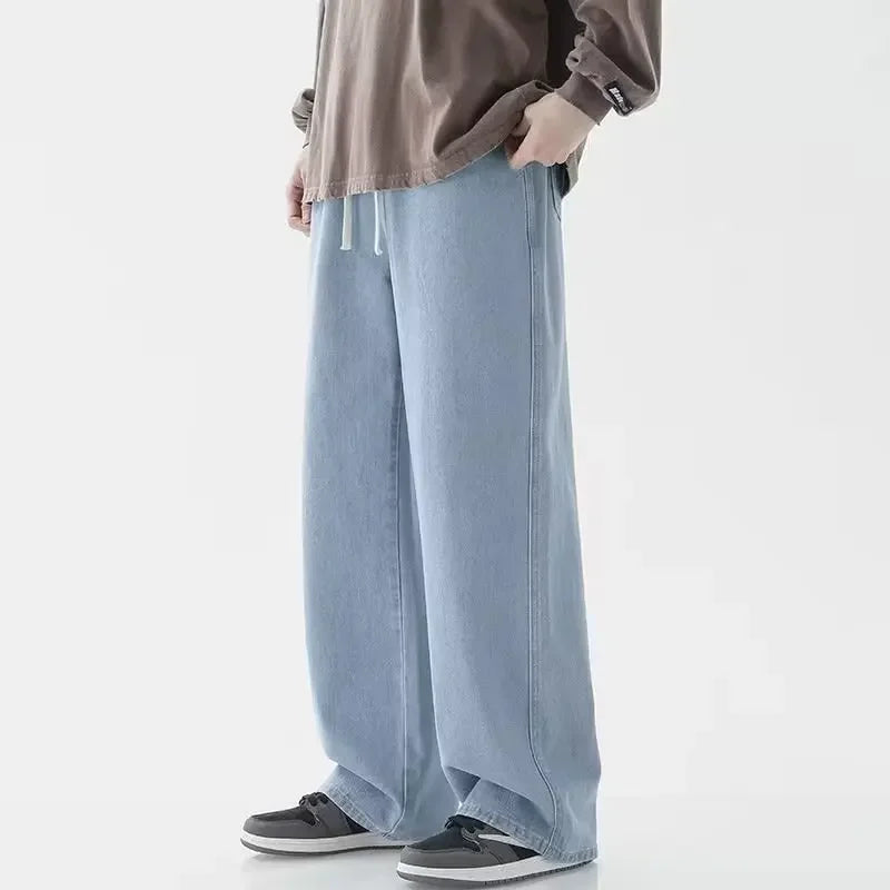 2026 New Streetwear Loose Jeans Men Korean Style Fashion Loose Straight Wide Leg Pants Men's Brand Clothing Black Light Blue - Matrix Studios