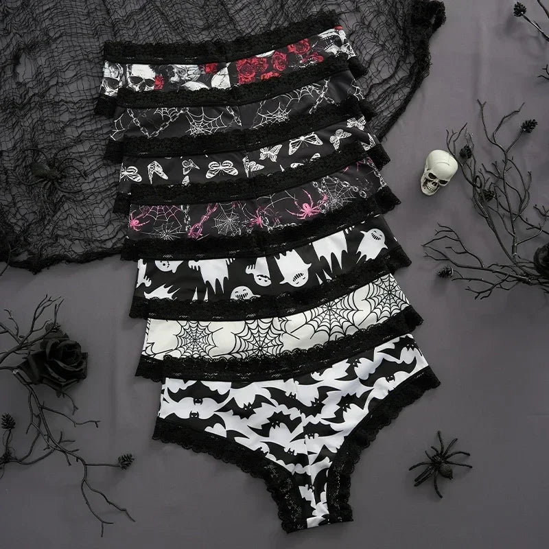 Underwear Women's Lace Edge Sexy Panties Gothic Style Lingerie Rose Skull Personalized Comfortable Breathable Triangle Pants - Matrix Studios