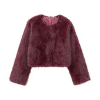 Women's Thick Warm Faux Fur Cropped Jacket, O Neck, Long Sleeve, Female Outerwear, Chic Tops, Fashion - Matrix Studios