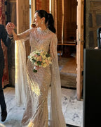 Eshaut&bridal Luxury Beaded Evening Dress Cape Sleeve Dubai Sheer Neck Mermaid Formal Prom Wedding Party Gown Customized 2026 - Matrix Studios