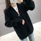 2024 Chic Yellow Sweater Cardigan Women Lazy Wind Single-Breasted Knitted Cardigan Women Solid V Neck Cardigans Female - Matrix Studios