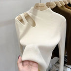 Hollow-out Turtleneck Knitted Women Sweater Ribbed Pullovers Autumn Winter Basic Women Sweaters Fit Soft Warm Tops - Matrix Studios