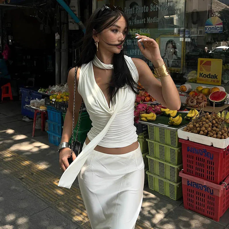 Solid Tank Summer New Women Sexy Sleeveless V-Neck Lady Top Fashion Bandage Streetwear Casual Slim Tank Elegant Knitted Clothing - Matrix-studios.com