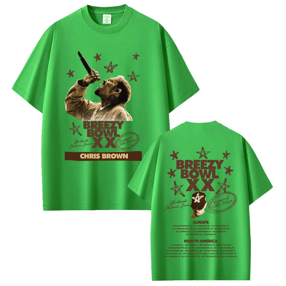 Rapper Chris Brown Breezy Bowl XX Tour 2025 T-shirt Men Women Hip Hop Fashion Pop Music  T Shirts Casual Cotton Vintage T-shirts