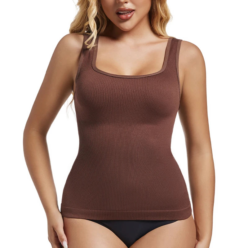 1/2 PCS Shapewear Tummy Control Tank Top Compression Tanks for Women Square Neck Seam-free Body Shaper Camisole Cami Tops - Matrix-studios.com