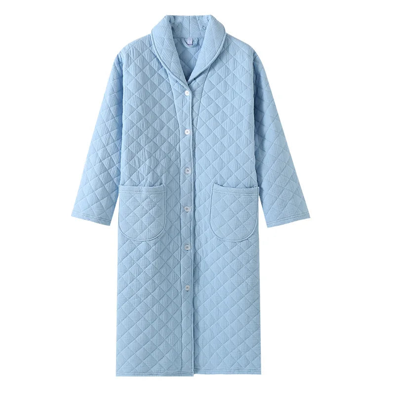 Autumn Winter Women Warm Cotton with Filler Robe Ladies Bathrobe Female Long Sleeve Dressing Gown Robes Simple Home Clothes - Matrix-studios.com