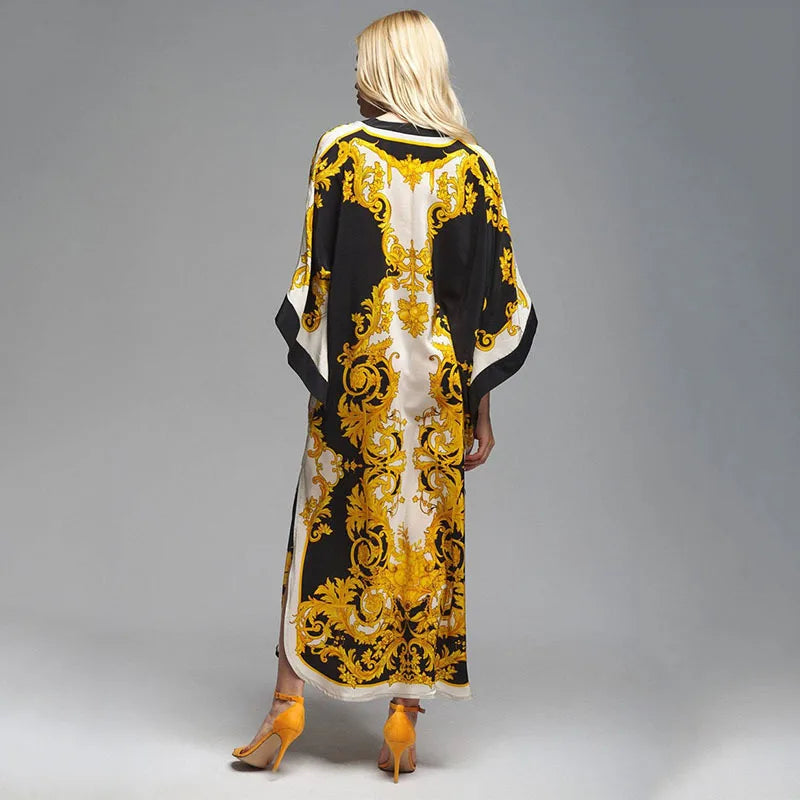 2026 Women Swimsuit Beach Cover Up dress Sleeve Kaftan Beach Tunic Long Pareos Bikinis Cover ups Summer Robe Plage Beachwear - Matrix Studios