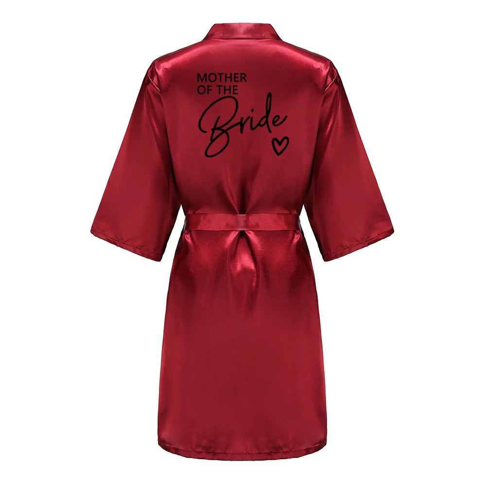 Wedding Party Team Bride Robe With Black Letters Kimono Satin Pajamas Bridesmaid Bathrobe SP003 - Matrix-studios.com
