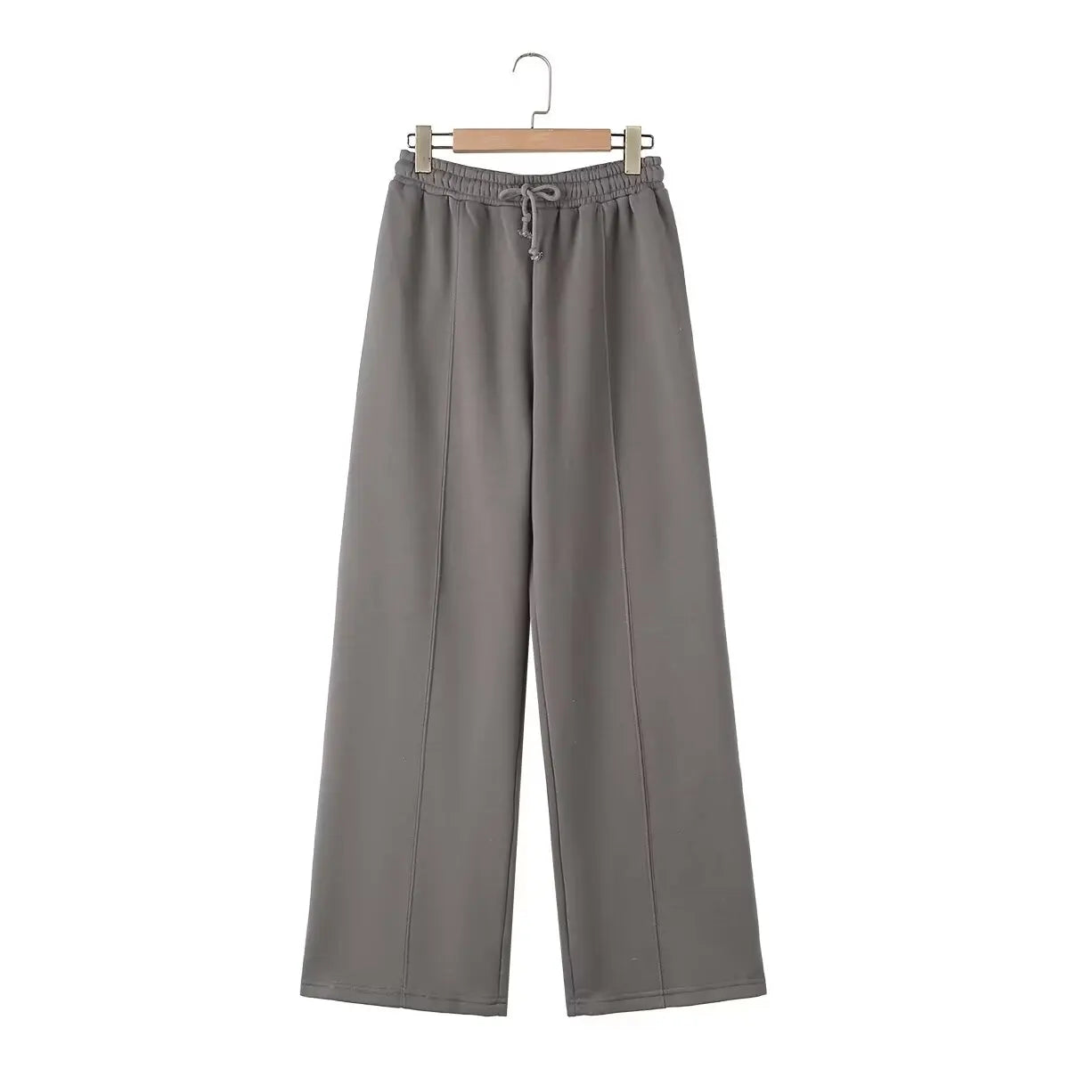 HH Women's Fall 2-Piece Retro Solid Color Zip Bomber Jacket Sweatshirt+High Waist Lace Up Women's Wide Leg Pants Street Wear - Matrix-studios.com